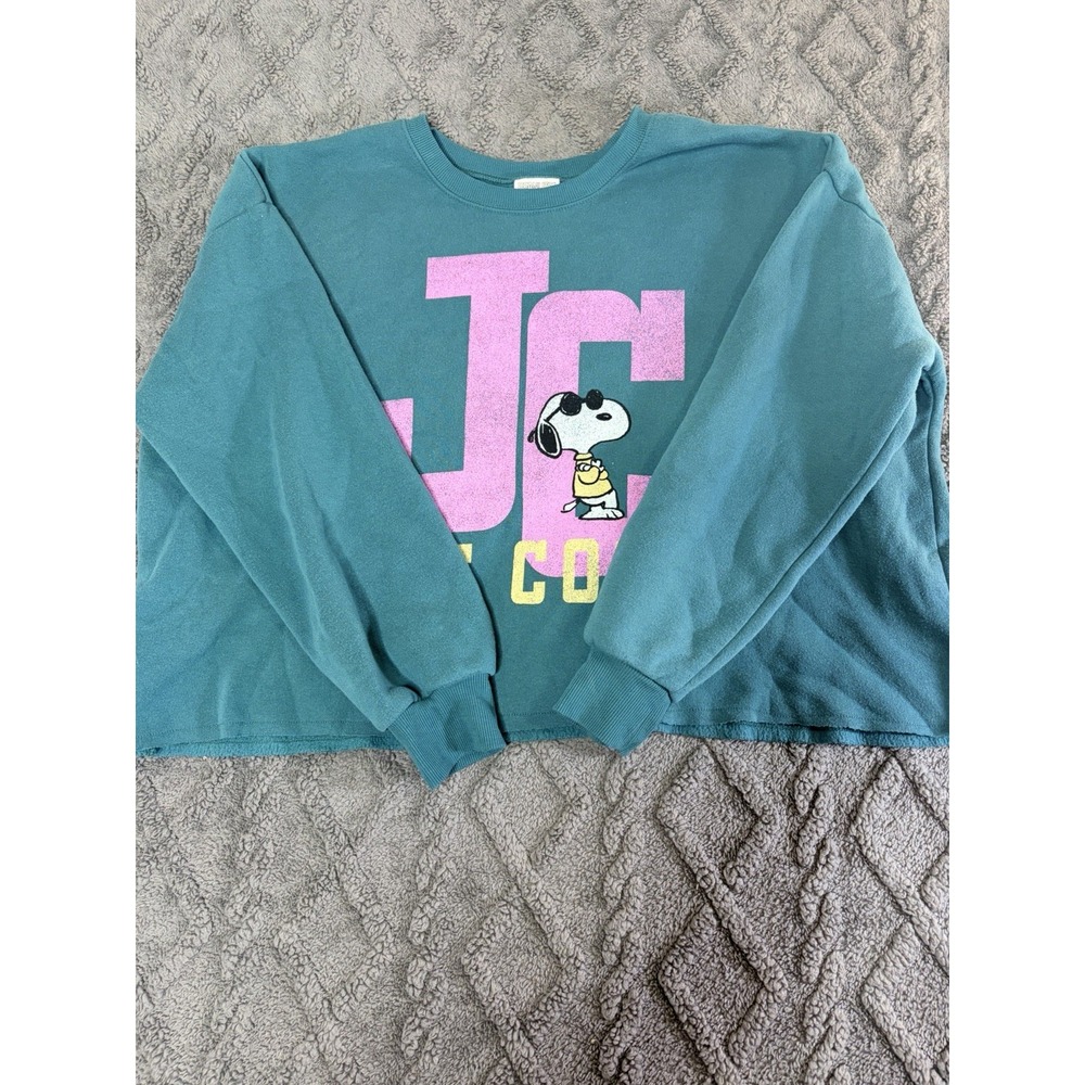 Joe Cool Snoopy Crop Top Sweatshirt Womens Size XL Blue Peanuts